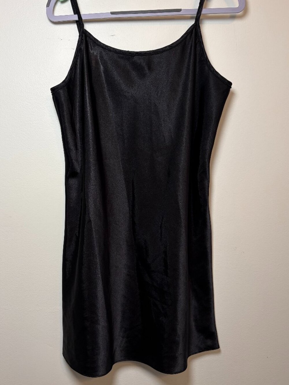Vintage y2k Valerie Stevens Black Satin Minimalist Slip Mini Dress Size Large
